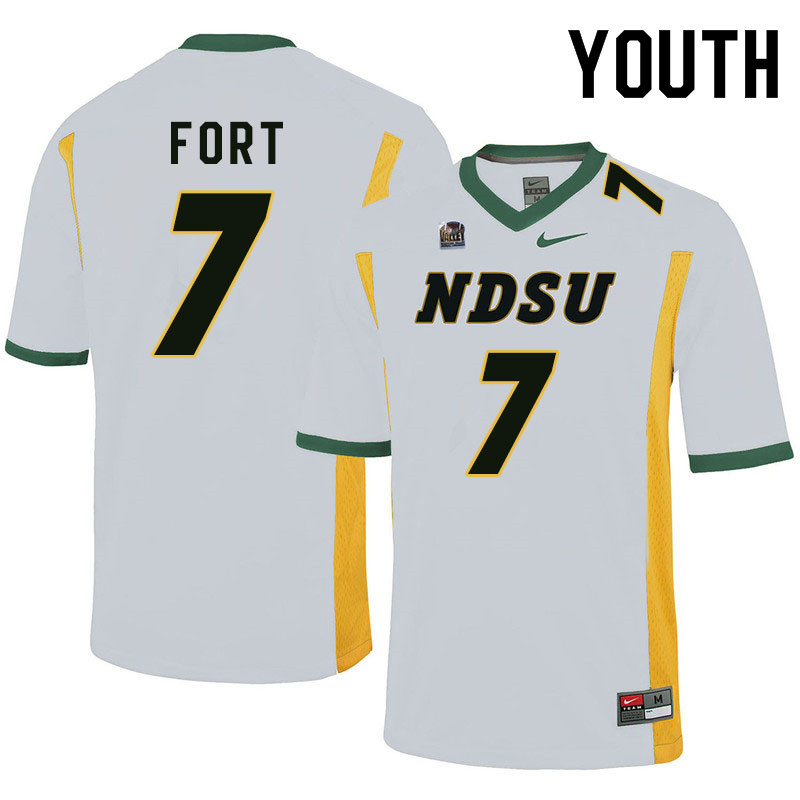 Youth #7 Tre Fort North Dakota State Bison College Football Jerseys Sale-White - Click Image to Close